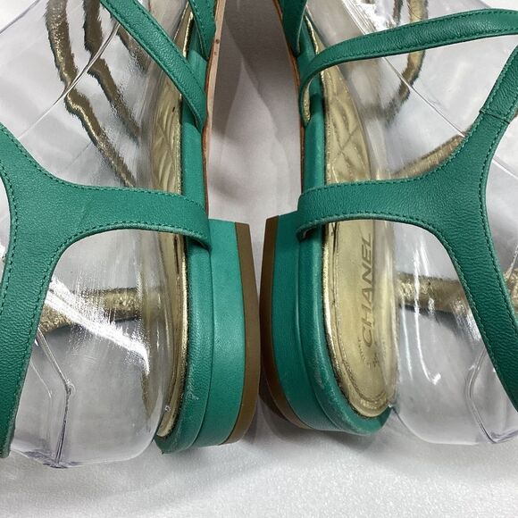 CHANEL Interlocking CC Logo Leather Gladiator Sandals Green Size EU 39.5 8.5US - Picture 13 of 17